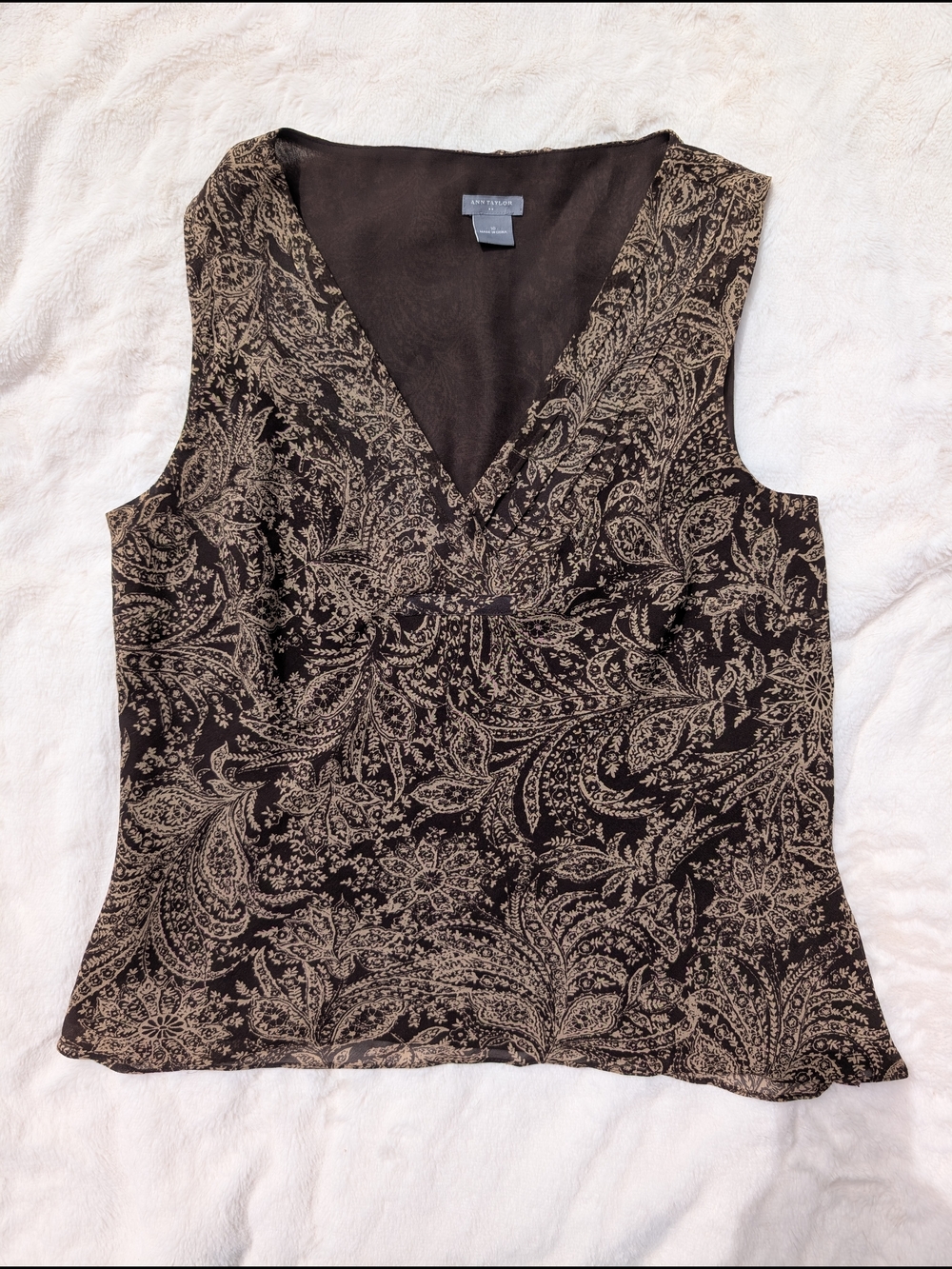 Ann Taylor Brown Paisley V-Neck Camisole Size 10 Women's